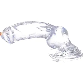 Vibrátor Gumové průhledné psí dildo vel.XXL s realistickým knotem a silnou přísavkou i pro upevnění na strap on postroj Diskrétní balení