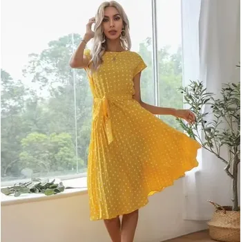 Dámské šaty Dámské puntíkaté šaty "plizované" Barva: Žlutá, Velikost: L