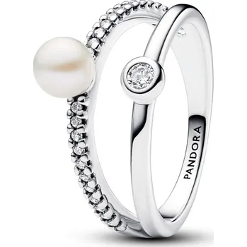 Oblečení a móda Pandora Dvojitý stříbrný prsten s perlou a zirkony Timeless 193147C01 58 mm + 2 měsíce na vrácení zboží