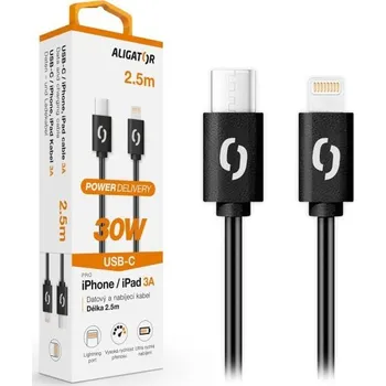 Datový kabel Datový kabel ALIGATOR POWER 30W, USB-C/Lightning 3A, 2,5m černý