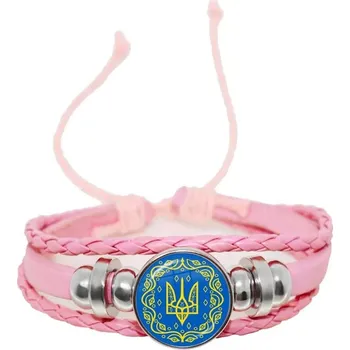 Náramek Tryzub ukrajinský kožený náramek se skleněným kabošonem | kožený náramek, pánský náramek - 16