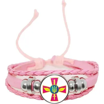 Náramek Tryzub ukrajinský kožený náramek se skleněným kabošonem | kožený náramek, pánský náramek - 15