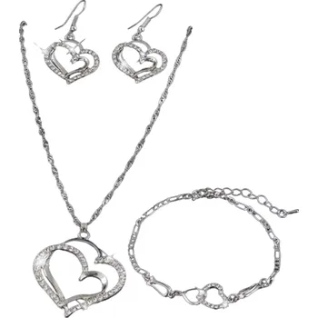Náhrdelník Dárková sada pro ženy náhrdelník, náušnice a náramek ve tvaru srdíčka stříbrná