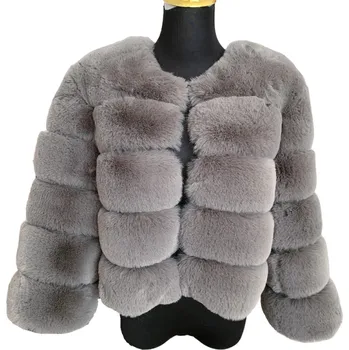 Dámské oblečení Dámská bunda z umělé kožešiny šedá S