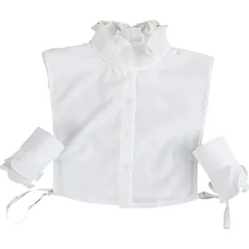 Kravata Falešný límec pro ženy stojatý řasený bílý s manžetami Elegantní odnímatelný límec s dlouhými rukávy a stylovým designem