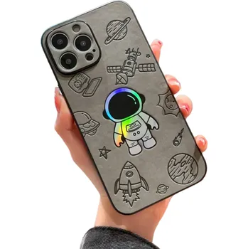 Pouzdro na mobilní telefon Ochranný kryt s kosmonautem na iPhone 15 Plus šedá