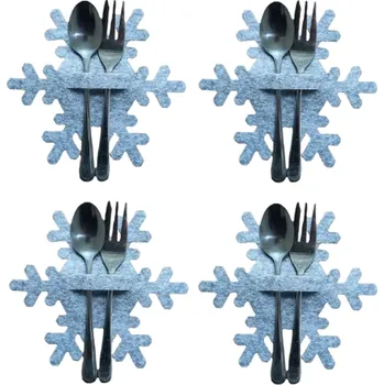 Vánoce Vánoční pouzdro na příbory - sněhová vločka&nbsp;4 ks šedá