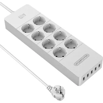 Elektrická zásuvka Prodlužovací přívod s vypínačem 8x zásuvka, 5x USB bílá 1,5 m