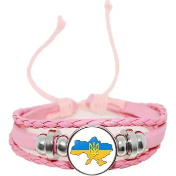 Náramek Tryzub ukrajinský kožený náramek se skleněným kabošonem | kožený náramek, pánský náramek - 22