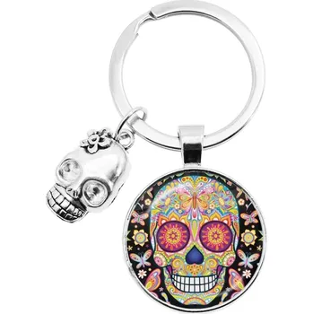 Přívěsek Barevný přívěsek s lebkou a květinami | přívěsek na klíče, unisex šperk - 10