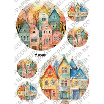 Výtvarný papír Rýžový a soft papír na decoupage - Domy, ulice - KB0569 Materiál: Rýžový papír, Rozměr: A4