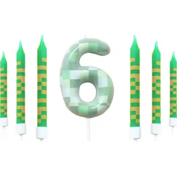 Dětský míč Svíčky na dort s číslem - Minecraft (sada 1x svíčka s číslem + 6 svíček) Číslovka: 6