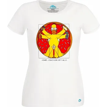 Dámské tričko Dámské tričko Vitruviánský Homer The Simpsons (Skladem XS-4XL) (Velikost: XS, Barva: Bílá)