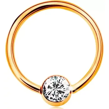 Piercing Zlatý piercing 585 - kroužek s kuličkou a vsazeným čirým zirkonem, 12 mm
