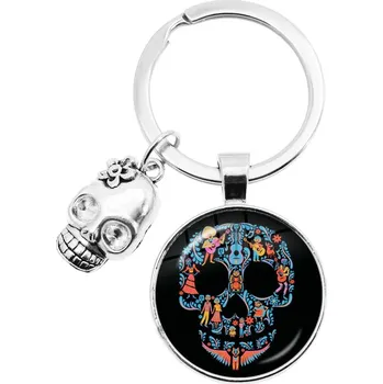Přívěsek Barevný přívěsek s lebkou a květinami | přívěsek na klíče, unisex šperk - 18