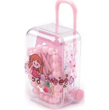 Náramek Dětský náramek, pukačky a gumičky v boxu kufr, malé, 2 růžová nejsv. květ