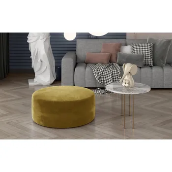 Taburet Kulatý taburet BREVIFOLIA, žlutá látka + vyzvednutí ZDARMA