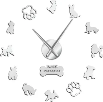 Hodiny Nástěnné samolepící hodiny G2046 stříbrná 94 cm