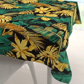 ubrus Bavlněný čtvercový ubrus Sandra SA-603 Zeleno-zlaté tropické listy na černém 50x50 cm