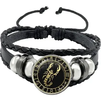 Náramek Kožený náramek pro znamení zvěrokruhu | černý náramek, zvěrokruh šperk - 2