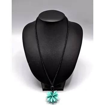 Náhrdelník Náhrdelník ze skleněných korálků - Bodlina tyrkysová a černá kombinace - 49 + 5 cm