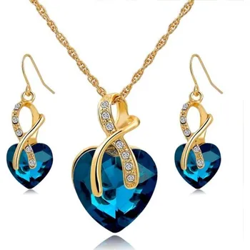 Náhrdelník Náhrdelník a náušnice ve tvaru srdce J721 modrá