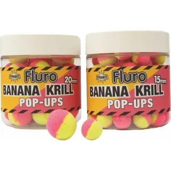 Boilies Plovoucí Boilies Dynamite Baits Pop-Up Fluro Two Tone Krill & Banana Průměr 15mm