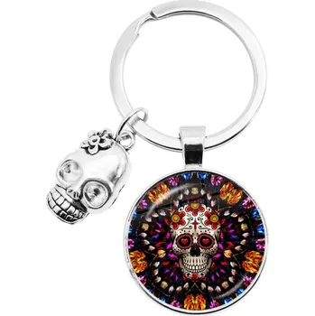 Přívěsek Barevný přívěsek s lebkou a květinami | přívěsek na klíče, unisex šperk - 16