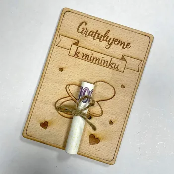 Dřevěné přání k narození dítěte -dudlík Nápis: Standard - Bez vlastních jmen