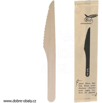 Stolování Hygienicky balený dřevěný nůž 165 mm, 100 ks