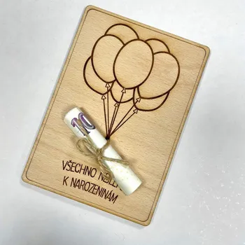 Dřevěné přání k narozeninám - motiv 3 Nápis: Standard - Bez vlastních jmen