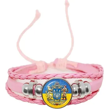 Náramek Tryzub ukrajinský kožený náramek se skleněným kabošonem | kožený náramek, pánský náramek - 14