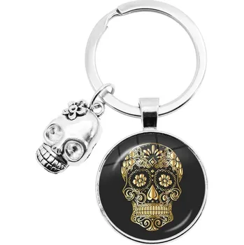 Přívěsek Barevný přívěsek s lebkou a květinami | přívěsek na klíče, unisex šperk - 13