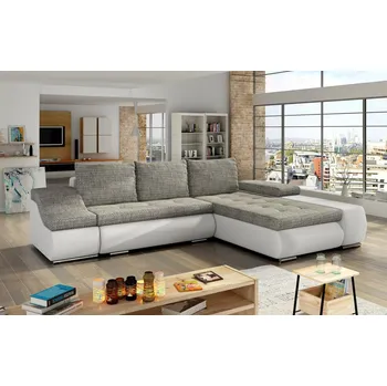 Sedací souprava Rohová sedačka BONHAM 12, pravá, šedá látka/bílá ekokůže +možnost VÝNOSU + vyzvednutí ZDARMA