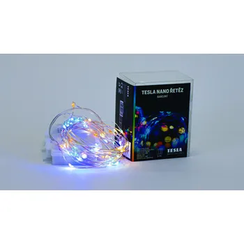 Vánoční dekorace TESLA lighting s.r.o. Tesla - dekorativní nano řetěz 50LED, RGB, 5m + 30cm kabel, 3x AA baterie