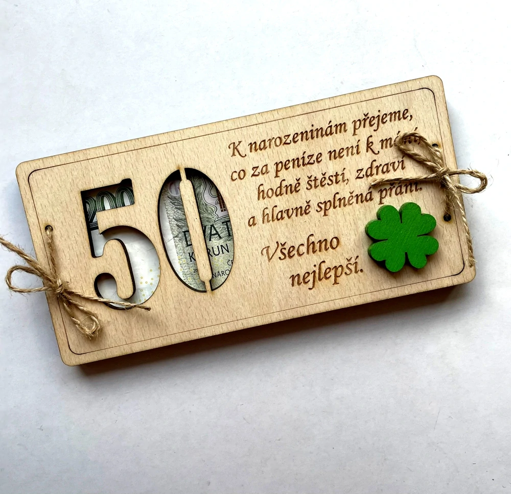 Dekorace z Česka Dřevěné přání na peníze k narozeninám skládané - více variant jubileií Jubileum: 50
