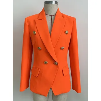 Dámské sako Luxusní dámské sako dvouřadé s knoflíky Barva: Oranžová, Velikost: XL
