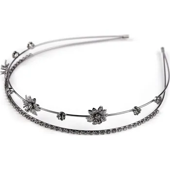 Čelenka Štrasová čelenka do vlasů dvojitá - 3 antracit