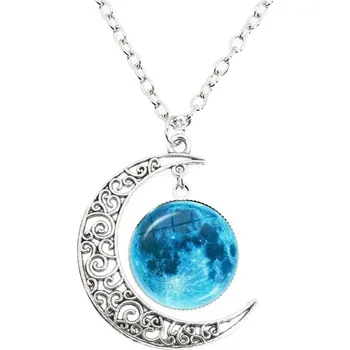 Náhrdelník Měsíční přívěsek s fází úplňku | měsíční náhrdelník, lunární šperk - Novoluní