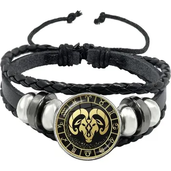 Náramek Kožený náramek pro znamení zvěrokruhu | černý náramek, zvěrokruh šperk - 11