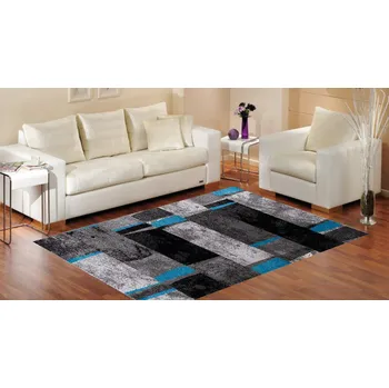 Koberec Moderní koberec Jawa - čtverce 1 - černý/modrý Rozměr koberce: 140x190 cm