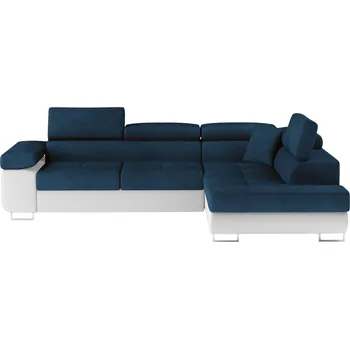 Sedací souprava Rozkládací rohová sedačka MENDON 26, modrá látka/bílá ekokůže, pravá +možnost VÝNOSU + vyzvednutí ZDARMA