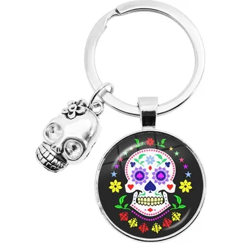 Přívěsek Barevný přívěsek s lebkou a květinami | přívěsek na klíče, unisex šperk - 17