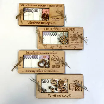 VÝHODNÝ SET Dřevěných přání na bankovky - 4 KS ZA CENU 3 KS