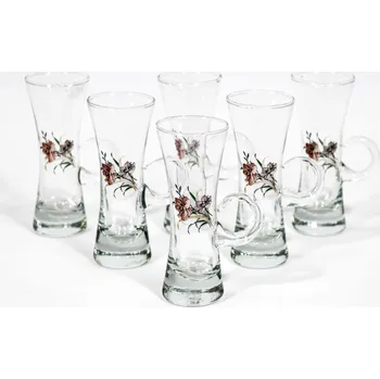 Sklenice Sada 6x sklenice na likér s uchem čirá s motivem kytice