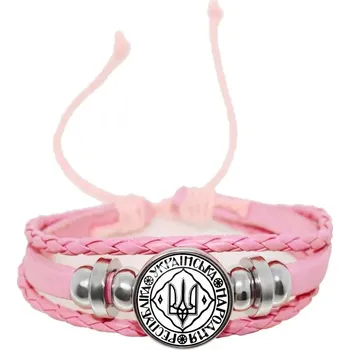 Náramek Tryzub ukrajinský kožený náramek se skleněným kabošonem | kožený náramek, pánský náramek - 18