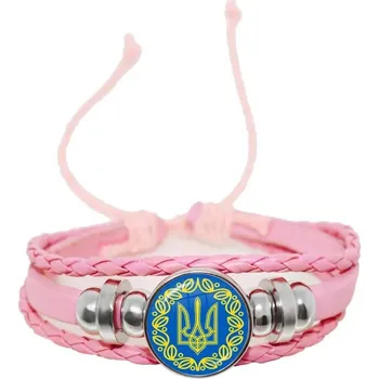 Náramek Tryzub ukrajinský kožený náramek se skleněným kabošonem | kožený náramek, pánský náramek - 20