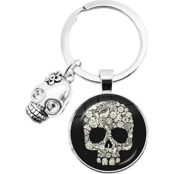 Přívěsek Barevný přívěsek s lebkou a květinami | přívěsek na klíče, unisex šperk - 14