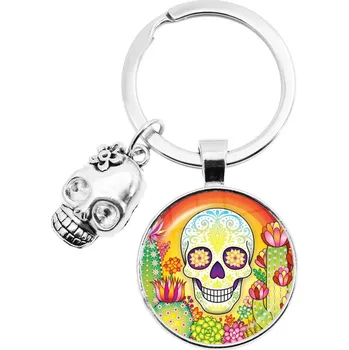 Přívěsek Barevný přívěsek s lebkou a květinami | přívěsek na klíče, unisex šperk - 20