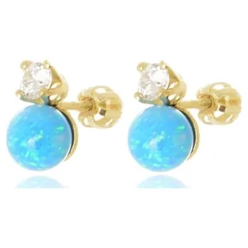 Náušnice Náušnice pecičky ze žlutého zlata s modrým opálem a zirkonem NA1732F + DÁREK ZDARMA